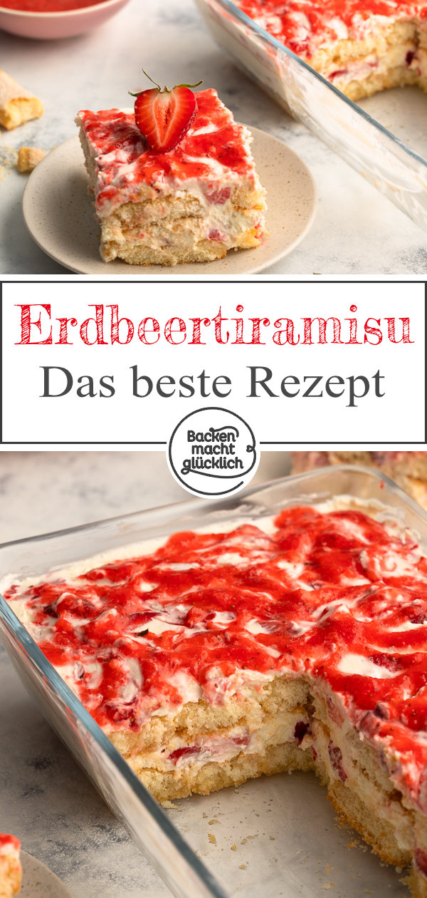Unser einfaches Tiramisu mit Erdbeeren ist das perfekte Sommerdessert f&uuml;r die ganze Familie: ohne Ei, schnell & einfach vorbereitet.