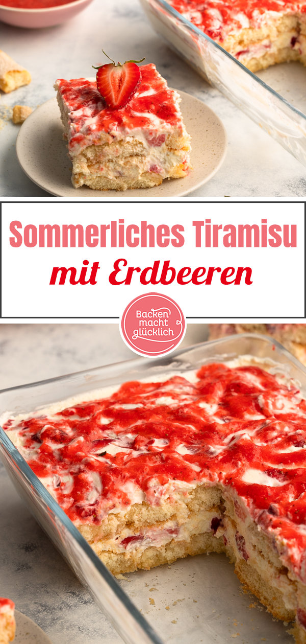 Unser einfaches Tiramisu mit Erdbeeren ist das perfekte Sommerdessert f&uuml;r die ganze Familie: ohne Ei, schnell & einfach vorbereitet.