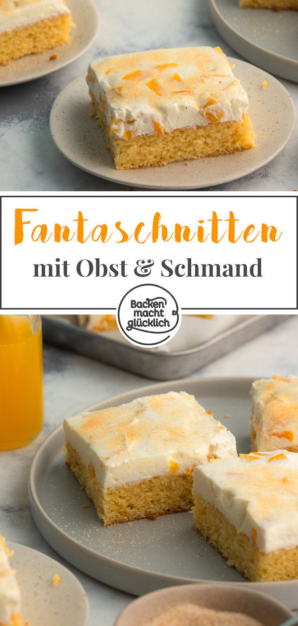 Fantakuchen mit Schmand und Pfirsichen ist der Hit auf jeder Feier! Ein einfaches tolles Rezept fürs Blech.