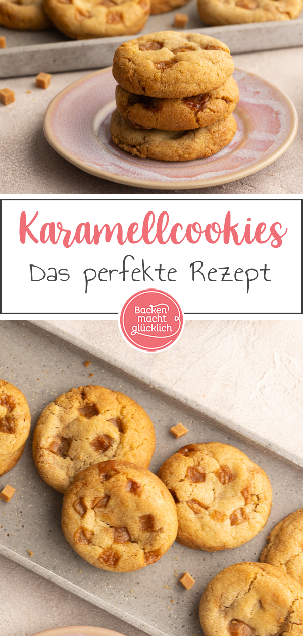 Unglaublich leckere Salted Caramell Cookies mit Karamellstückchen: chewy, soft, lecker und einfach zu machen.