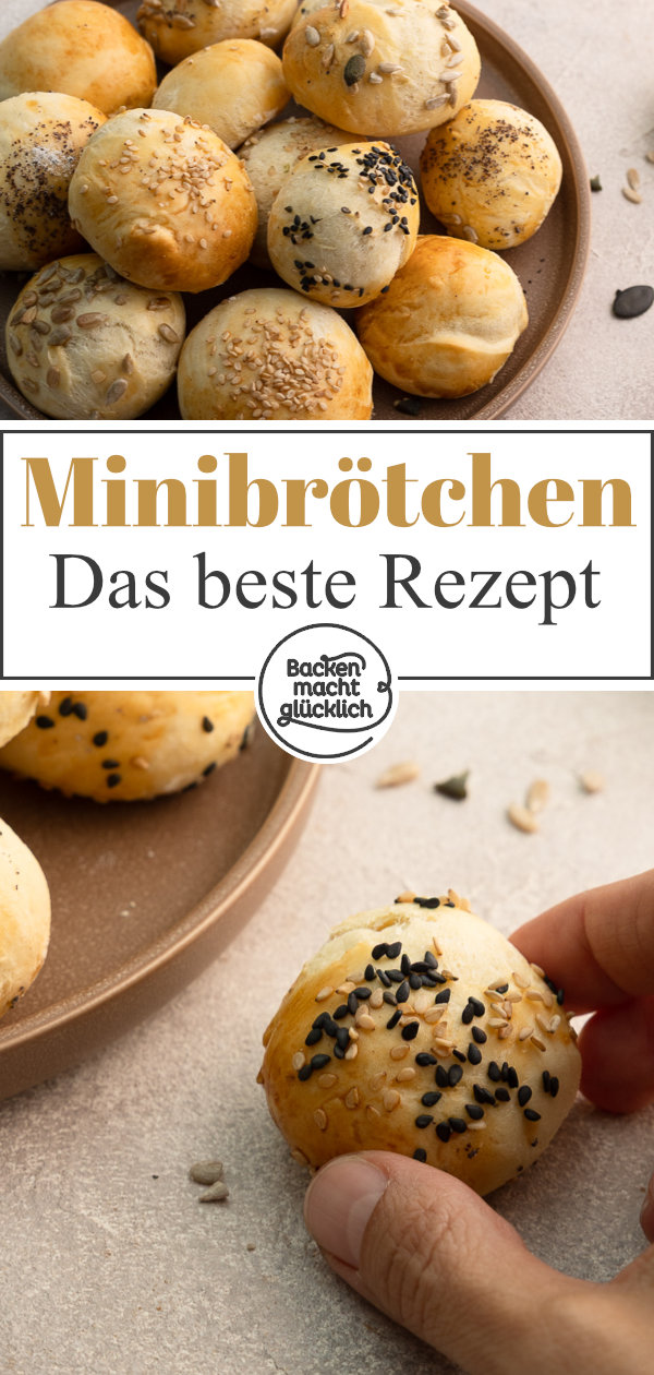 Einfaches Rezept für einfache Minibrötchen ohne lange Gehzeit. Nur Standardzutaten. Perfekt für Brunch, Partys, Buffets und Co