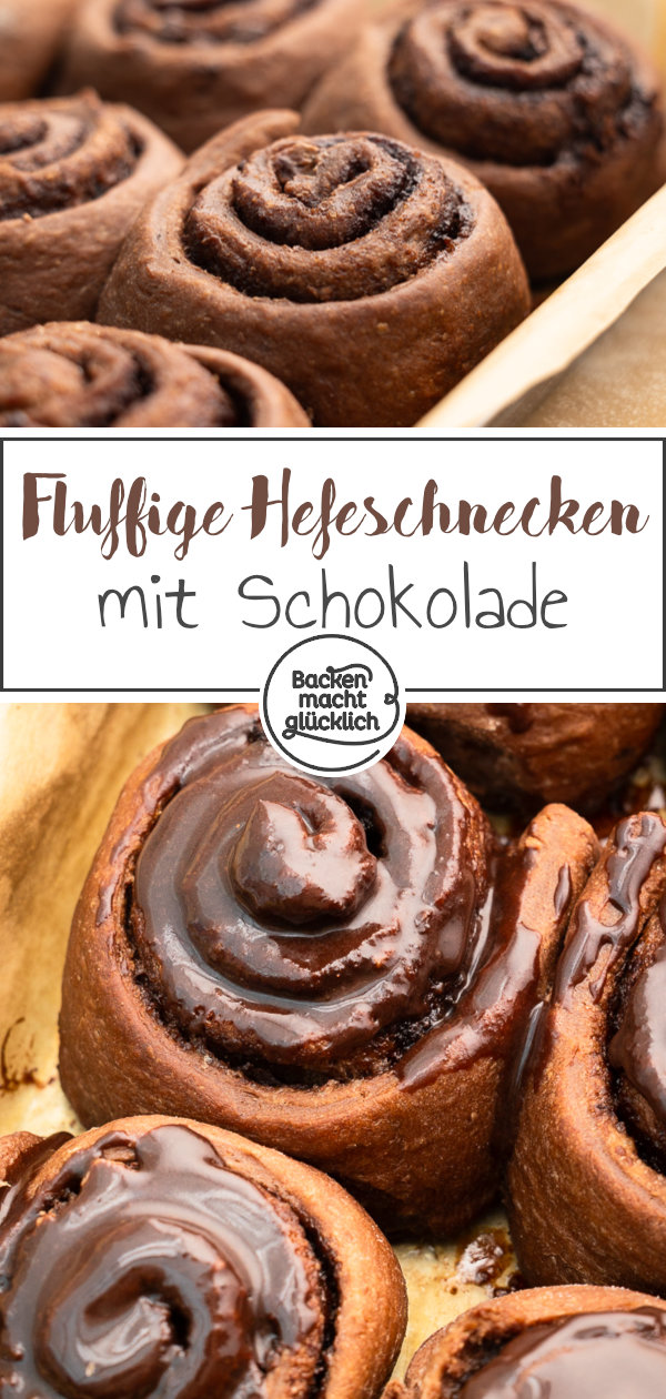 Einfache himmlische Hefeschnecken mit Schokolade im Teig, in der Füllung und Glasur ♥ Super saftig & flaumig!