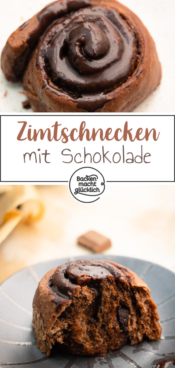 Einfache himmlische Hefeschnecken mit Schokolade im Teig, in der Füllung und Glasur ♥ Super saftig & flaumig!